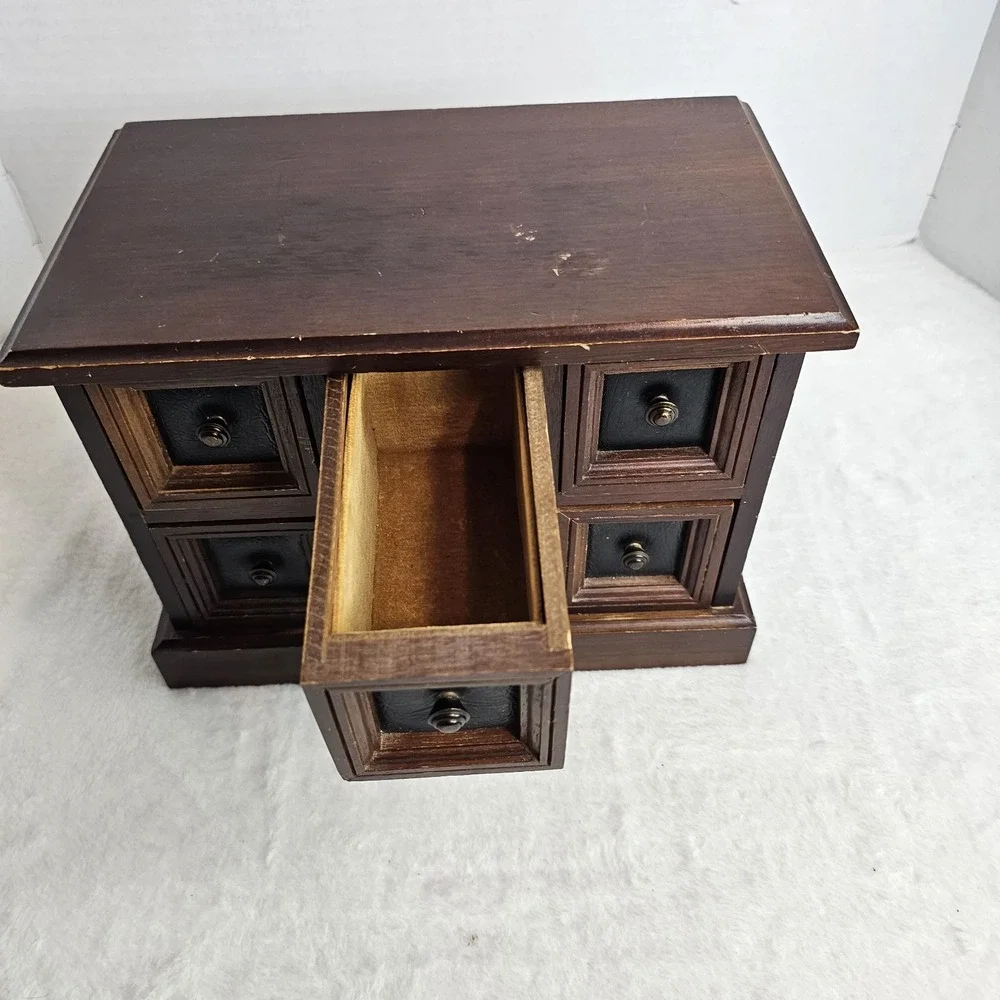 Vintage Wood 4 Drawer Tabletop Armoire/Dresser Style Jewelry Music Box